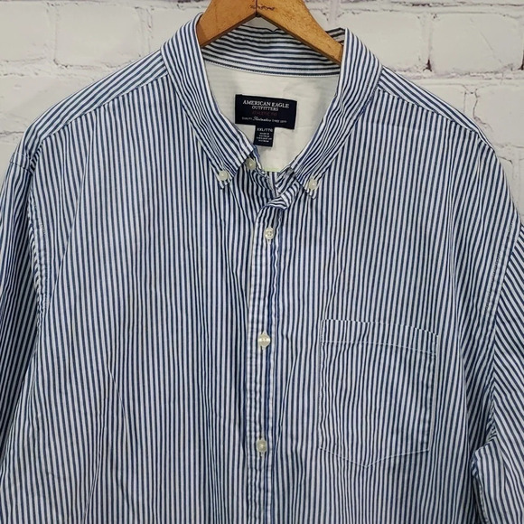 American Eagle Outfitters Blue White Stripe Long Sleeve Button Down Shirt Men - Picture 4 of 15